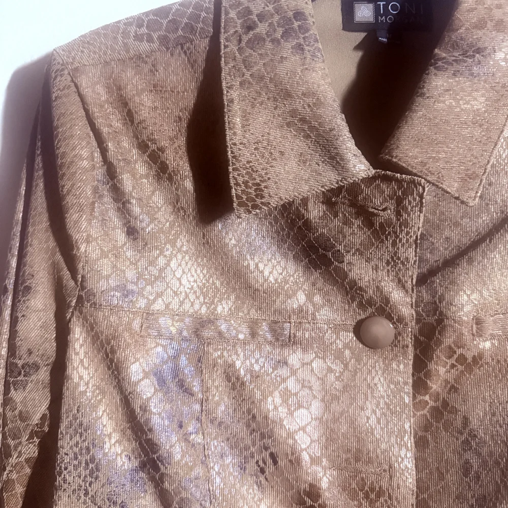 t/o Women's Tan Snake Print Leather Jacket - Picture 2 of 9